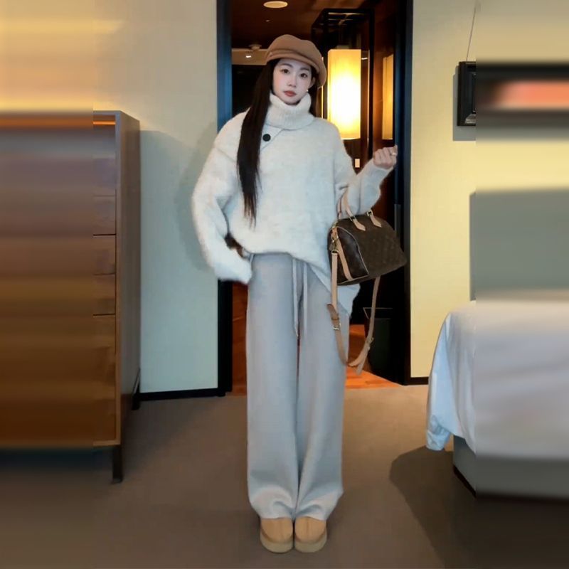 Premium Lazy Style High-neck Thick Sweater Women Loose Scarf Two-piece Set - Image 3