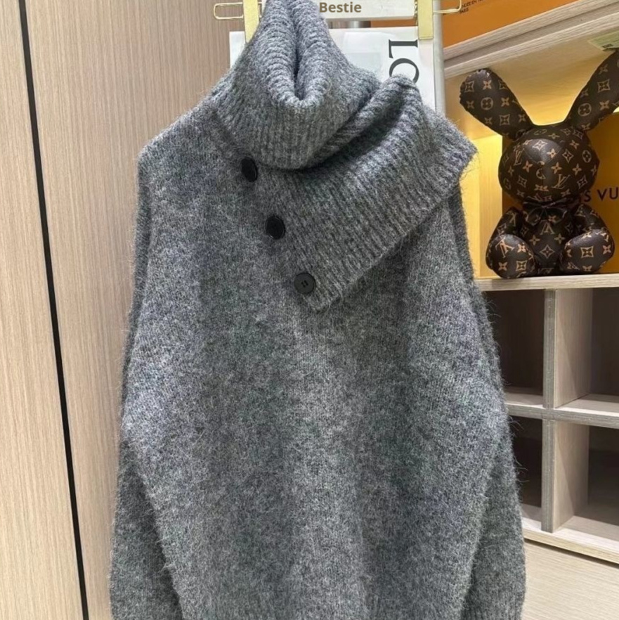 Premium Lazy Style High-neck Thick Sweater Women Loose Scarf Two-piece Set - Image 4