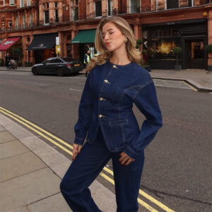 Women's Fashion Casual Round-neck Top High-waist Solid Color Pants Suit
