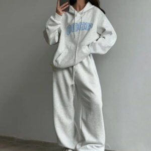 Hooded Embroidered Print Sweatshirt Set For Women