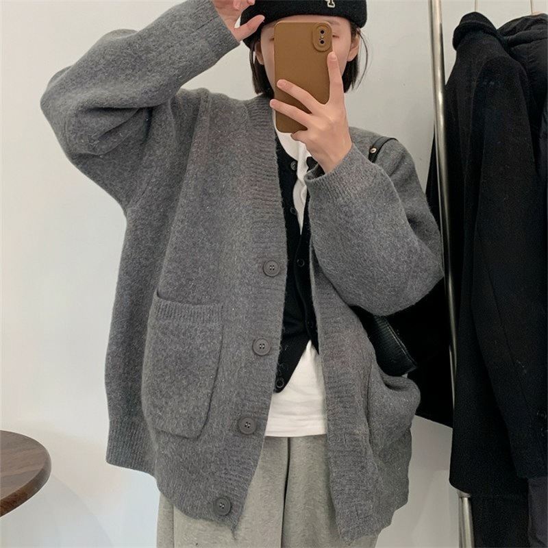 Korean Preppy Style Solid Color Sweater Women's Coat Spring And Autumn New Loose Knitted Cardigan - Image 7