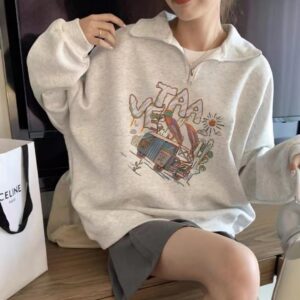 Half Zipper Sweater Loose And Idle Polo Collar Top