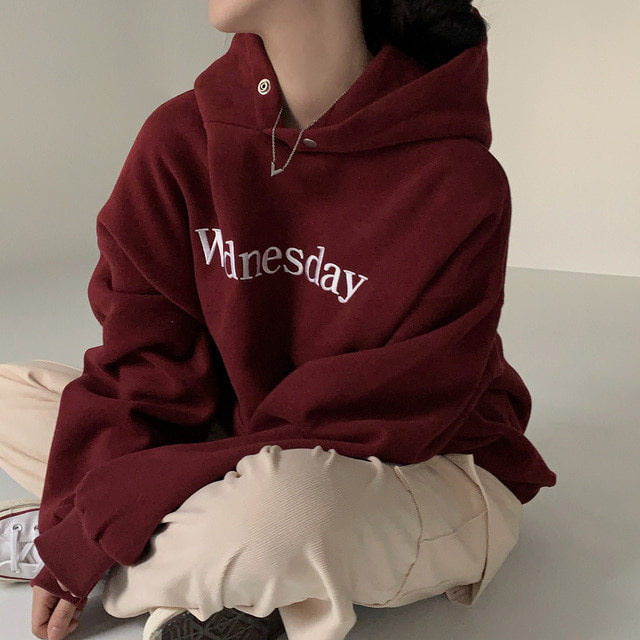 South Korea Chic Winter Student Loose Embroidery Hooded Fleece Lined Sweater - Image 7
