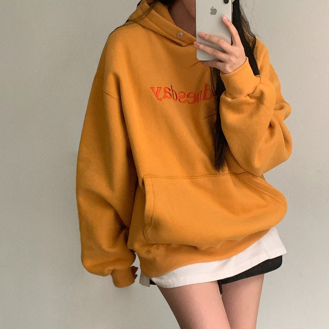 South Korea Chic Winter Student Loose Embroidery Hooded Fleece Lined Sweater - Image 8