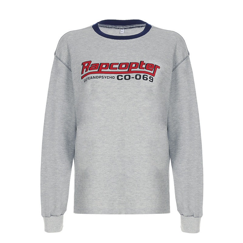 European And American Retro Contrast Color Round Neck Loose Mid-length Long Sleeve Top - Image 5