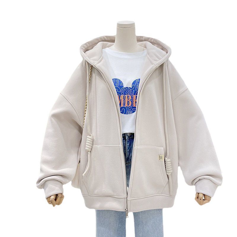 Women's White Fleece-lined Cardigan Sweater Hooded Coat - Image 5