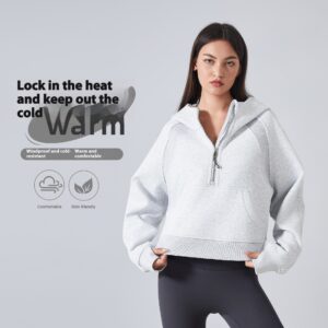 Fleece-lined Warm Yoga Clothes Half Zipper Hooded Sweater