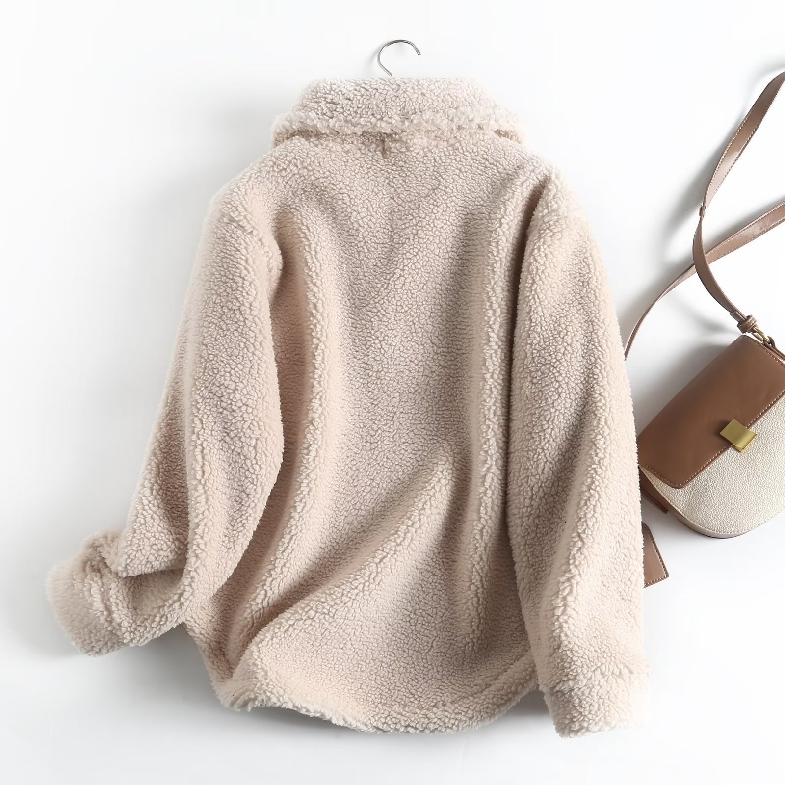 Women's Simple Casual Sweatshirt Zipper Collar Lamb Wool Loose Pullover Coat - Image 5