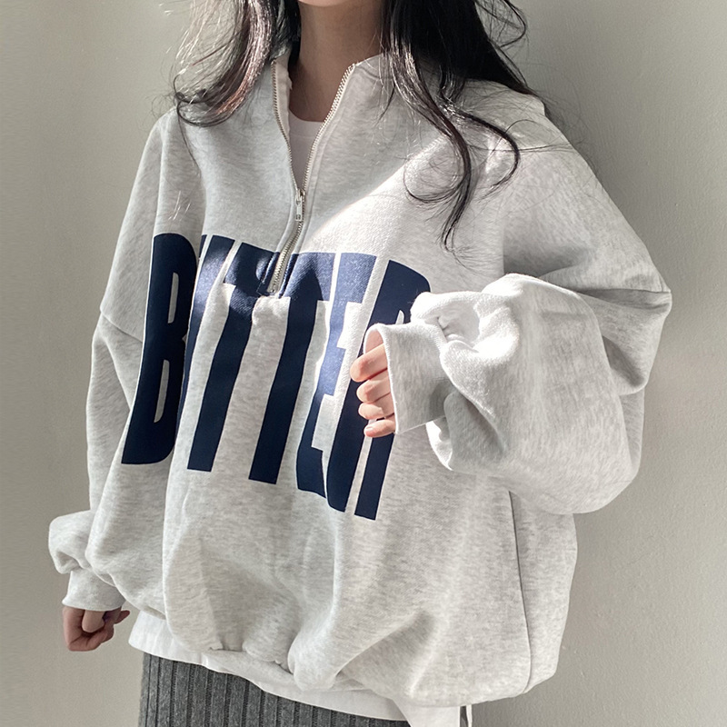 Contrast Color Letter Print Design Loose All-match Long-sleeved Sweater - Image 3