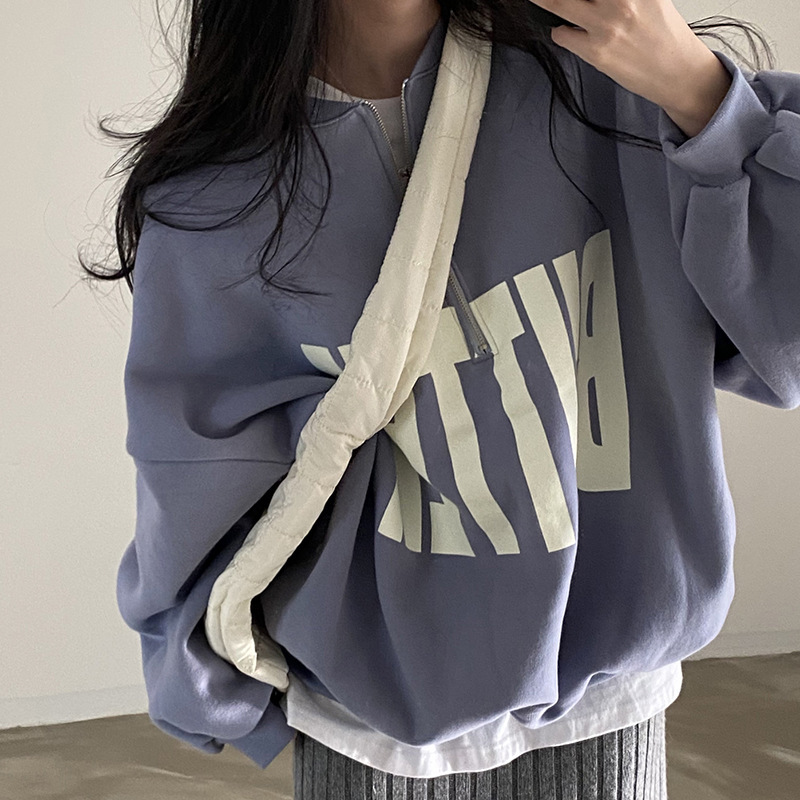 Contrast Color Letter Print Design Loose All-match Long-sleeved Sweater - Image 5