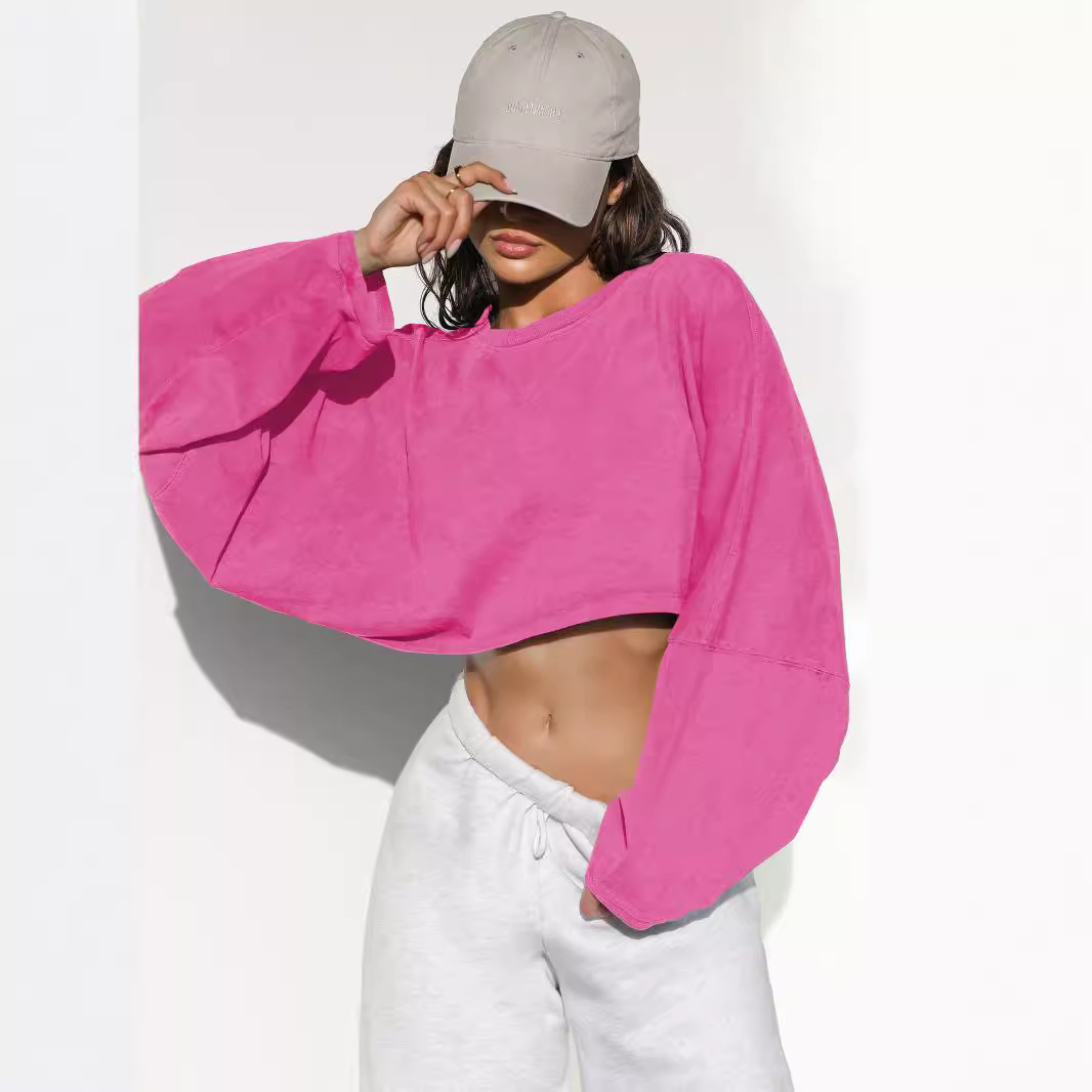 Round Neck Sweater European And American Women's Short Sports Bottoming Shirt - Image 3