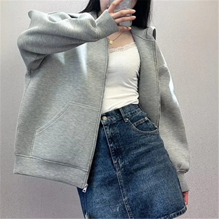 Idle Style Casual Zipper Gray Air Cotton Sweater For Women - Image 3