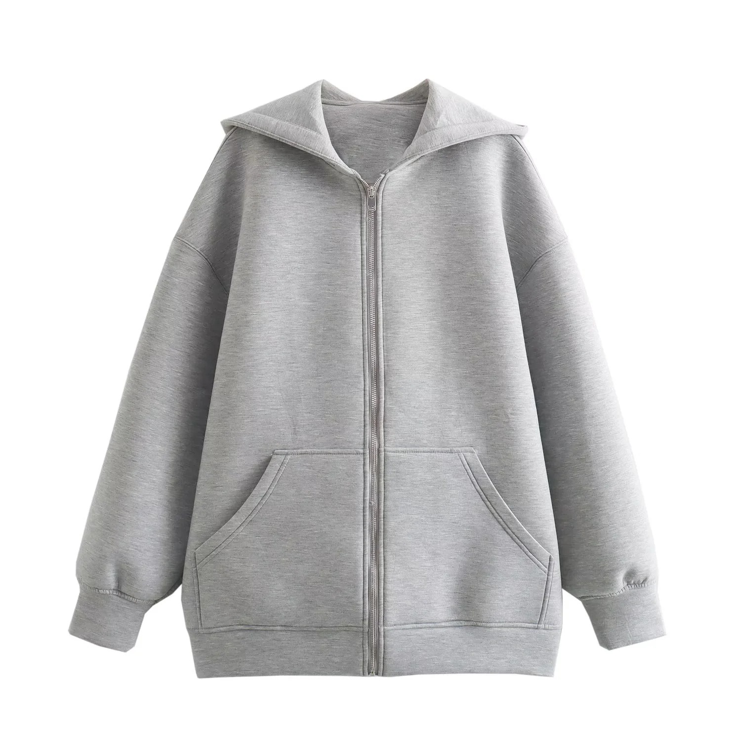 Idle Style Casual Zipper Gray Air Cotton Sweater For Women - Image 6