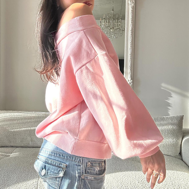 Loose And Lazy Style Off-the-shoulder Long Sleeve Top - Image 3