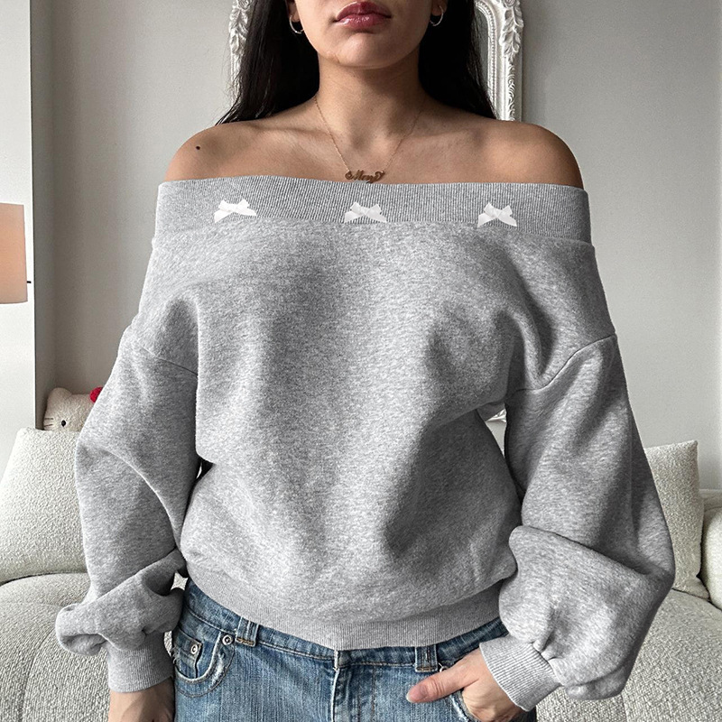 Loose And Lazy Style Off-the-shoulder Long Sleeve Top - Image 4