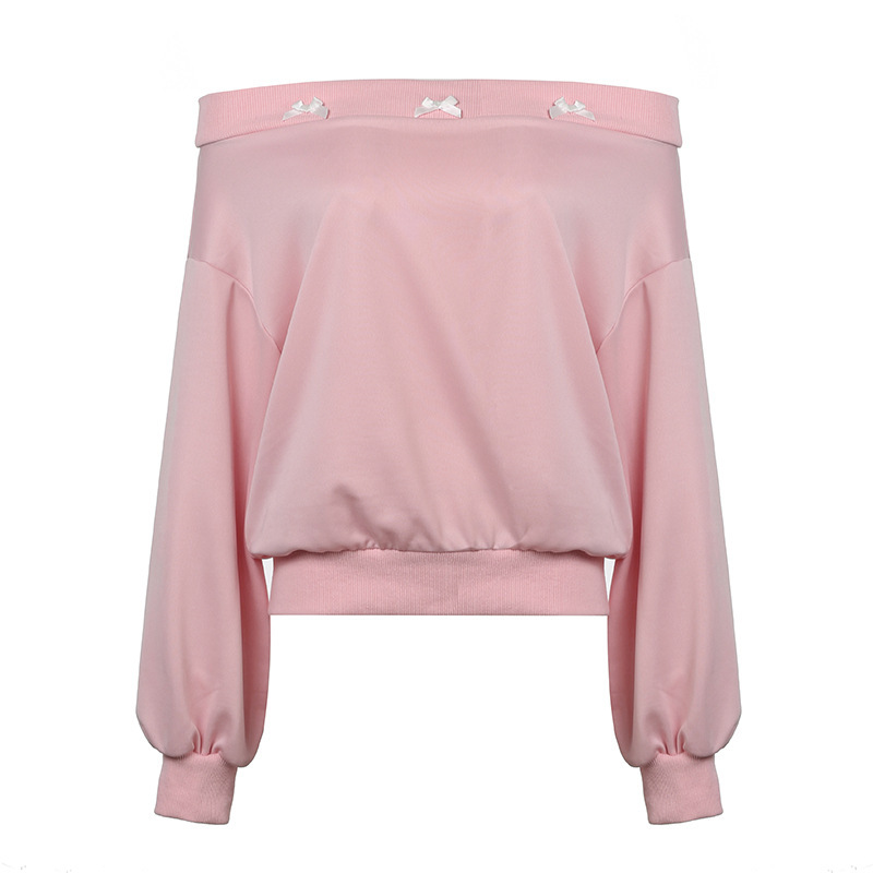 Loose And Lazy Style Off-the-shoulder Long Sleeve Top - Image 6