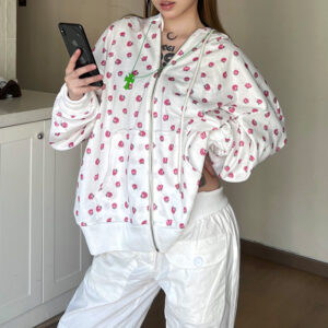 INS Sweet Girlish Rose Printed Hoodie