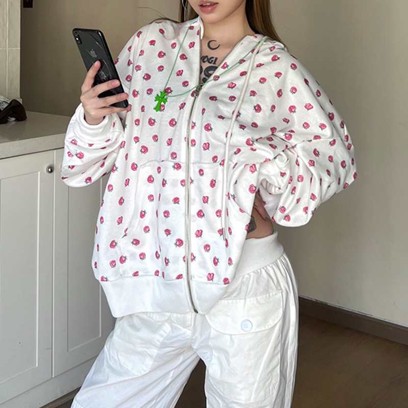 INS Sweet Girlish Rose Printed Hoodie