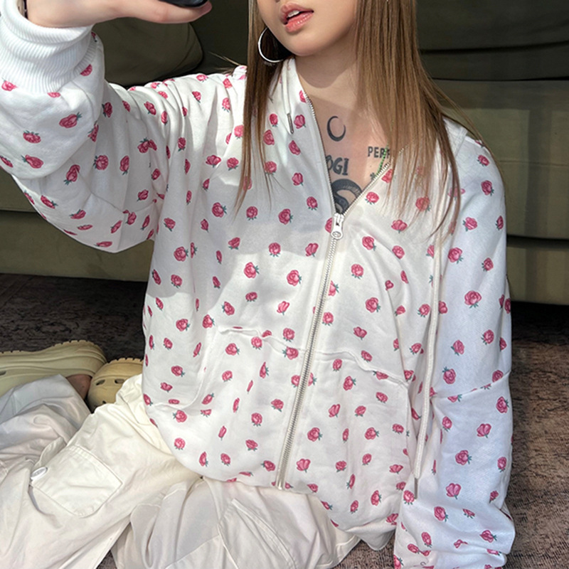 INS Sweet Girlish Rose Printed Hoodie - Image 2