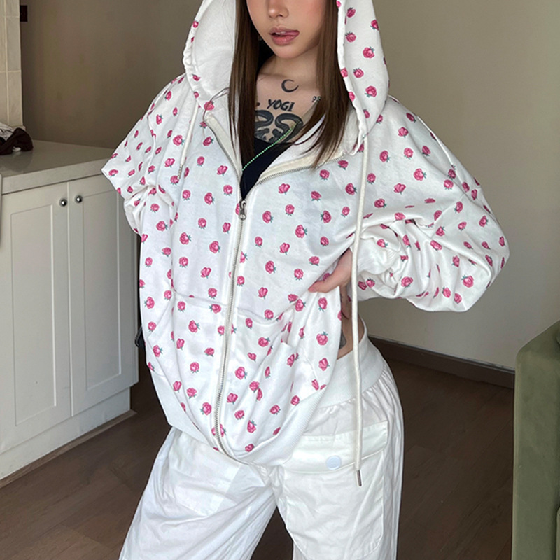 INS Sweet Girlish Rose Printed Hoodie - Image 3