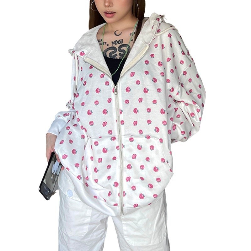 INS Sweet Girlish Rose Printed Hoodie - Image 5