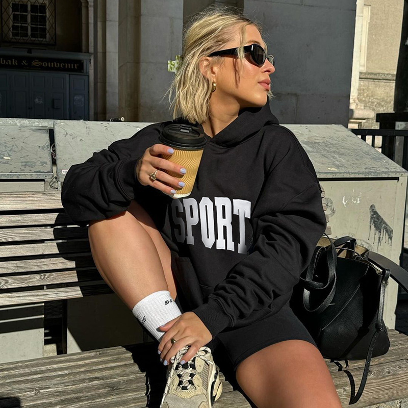 Women's Letter Embroidered Hooded Pullover Fashion Sweater - Image 2