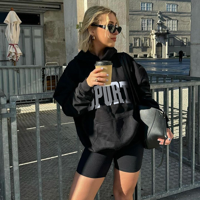 Women's Letter Embroidered Hooded Pullover Fashion Sweater - Image 3