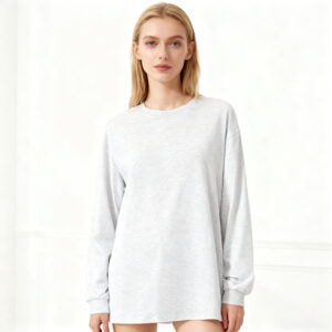 Solid-color Heavyweight Pure Cotton Crew-neck Long-sleeve T-shirt For Women