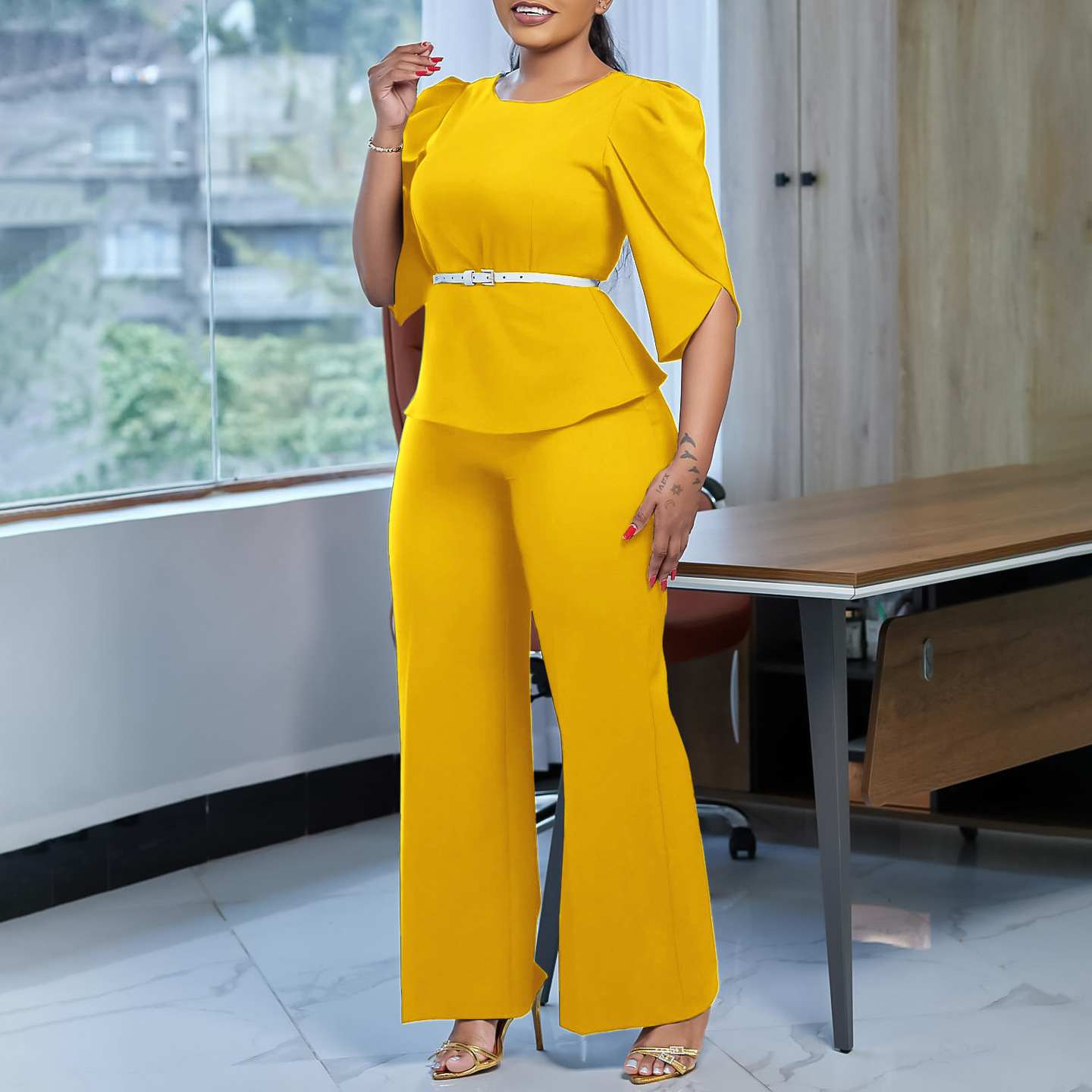 Top Wide Leg Pants Two-piece Set European And American Suit - Image 2