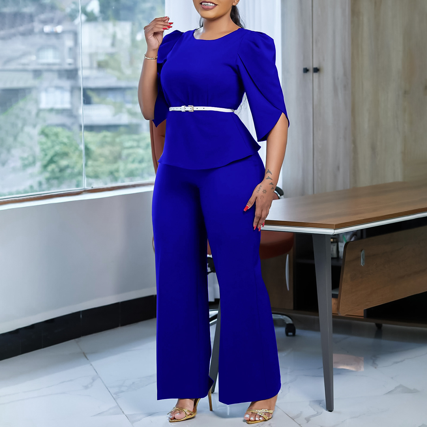 Top Wide Leg Pants Two-piece Set European And American Suit - Image 3