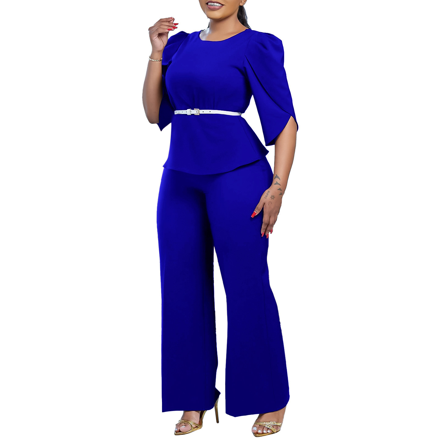 Top Wide Leg Pants Two-piece Set European And American Suit - Image 5