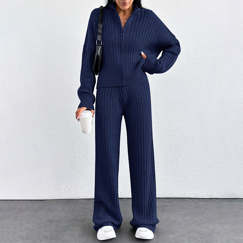 Autumn And Winter New European And American Women's Casual Loose Zip Top And Trousers Two-piece Set - Image 2