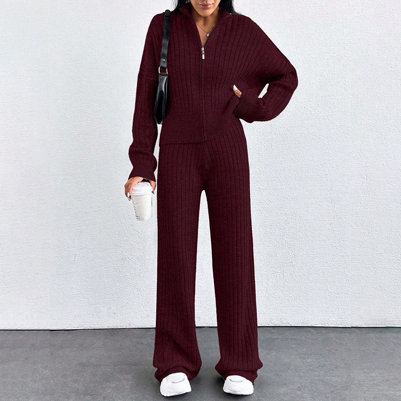 Autumn And Winter New European And American Women's Casual Loose Zip Top And Trousers Two-piece Set - Image 3