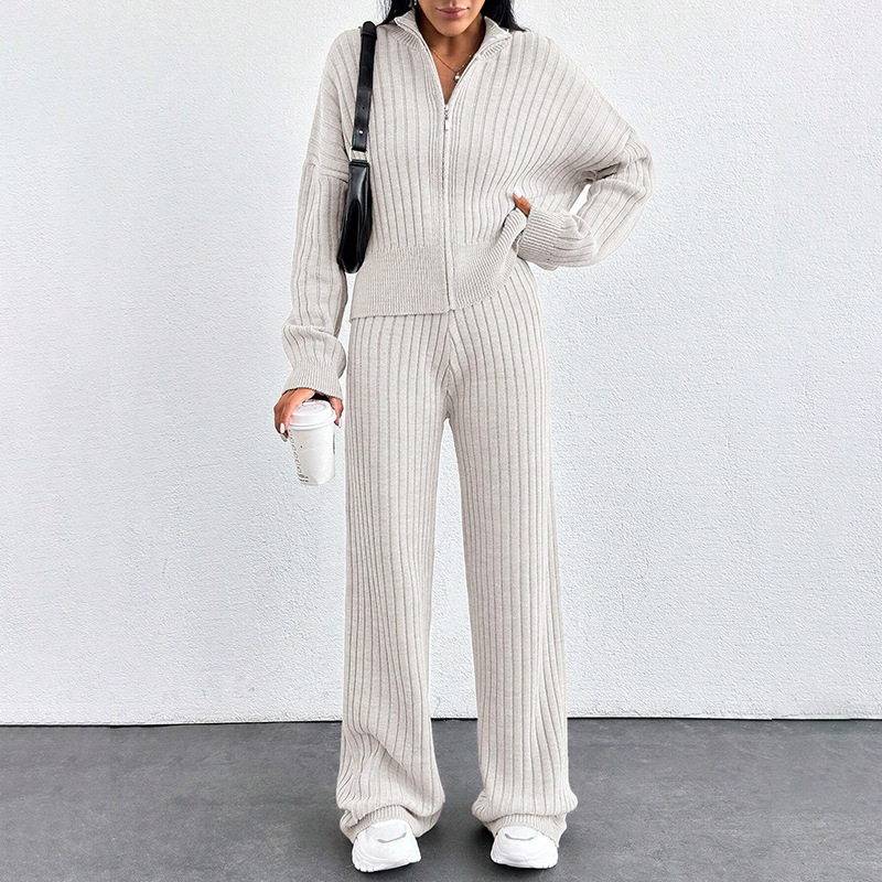 Autumn And Winter New European And American Women's Casual Loose Zip Top And Trousers Two-piece Set - Image 4