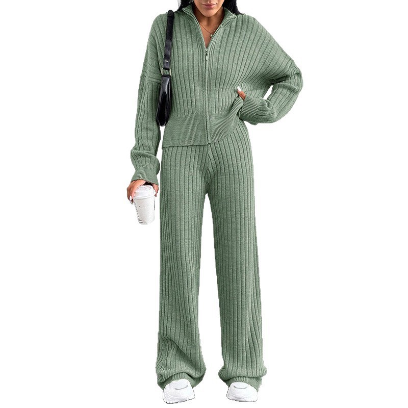 Autumn And Winter New European And American Women's Casual Loose Zip Top And Trousers Two-piece Set - Image 5