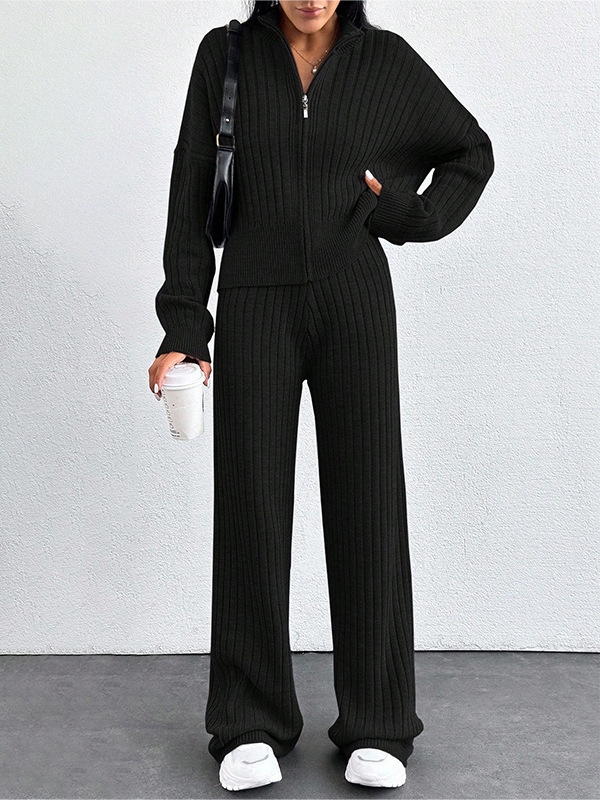 Autumn And Winter New European And American Women's Casual Loose Zip Top And Trousers Two-piece Set - Image 6