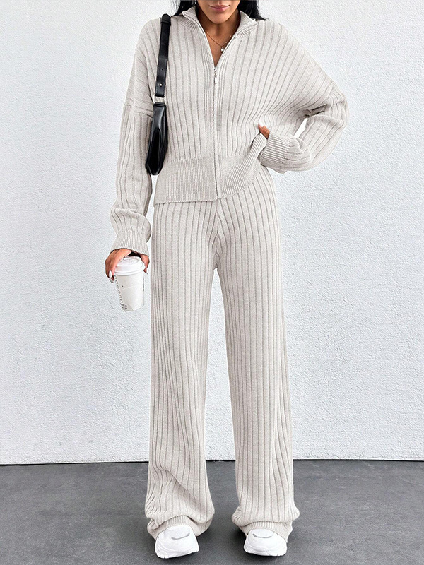 Autumn And Winter New European And American Women's Casual Loose Zip Top And Trousers Two-piece Set - Image 8