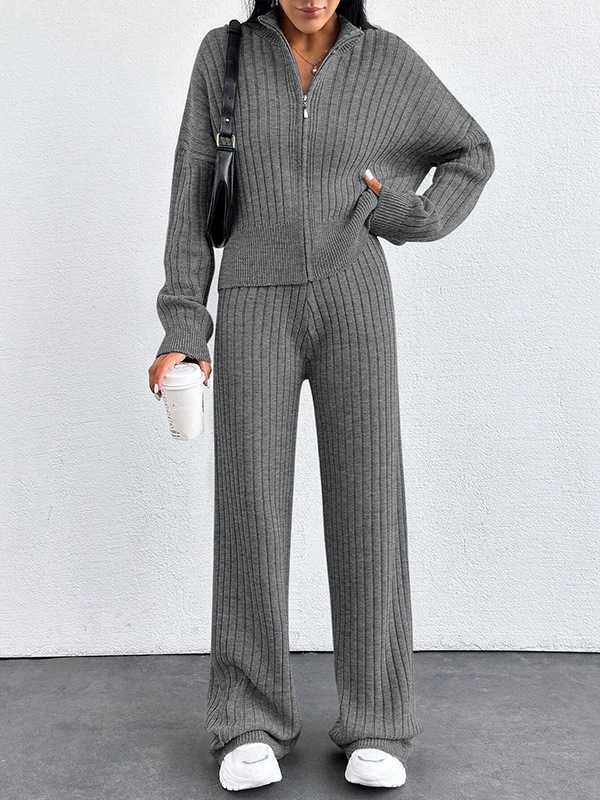 Autumn And Winter New European And American Women's Casual Loose Zip Top And Trousers Two-piece Set - Image 9