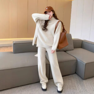 Women's Loose All-matching Pullover Knitted Wide-leg Pants Two-piece Suit