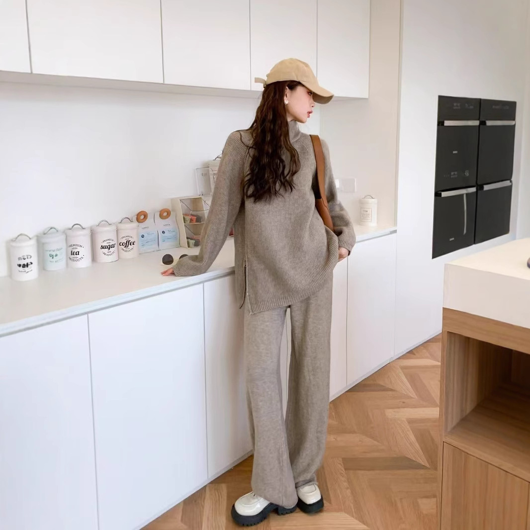 Women's Loose All-matching Pullover Knitted Wide-leg Pants Two-piece Suit - Image 2