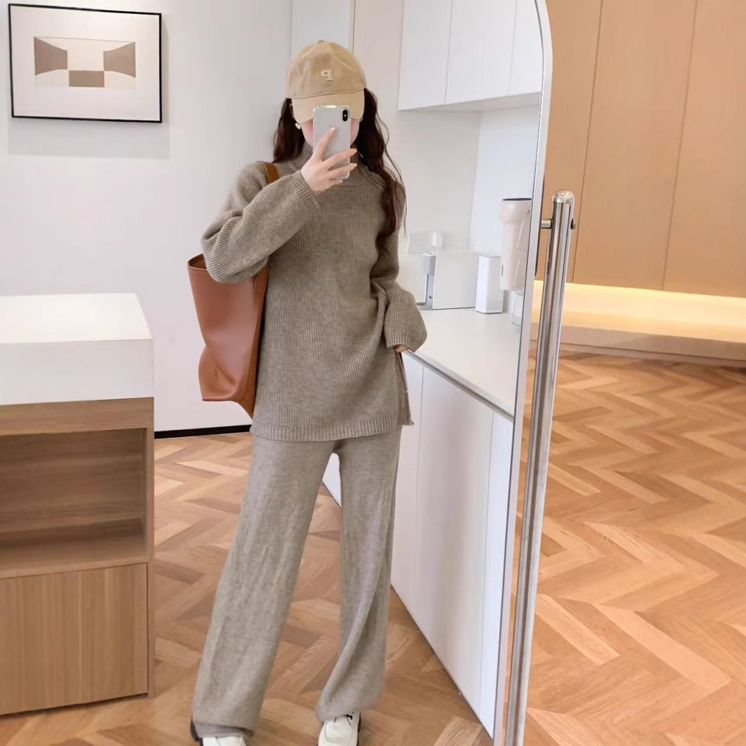 Women's Loose All-matching Pullover Knitted Wide-leg Pants Two-piece Suit - Image 3