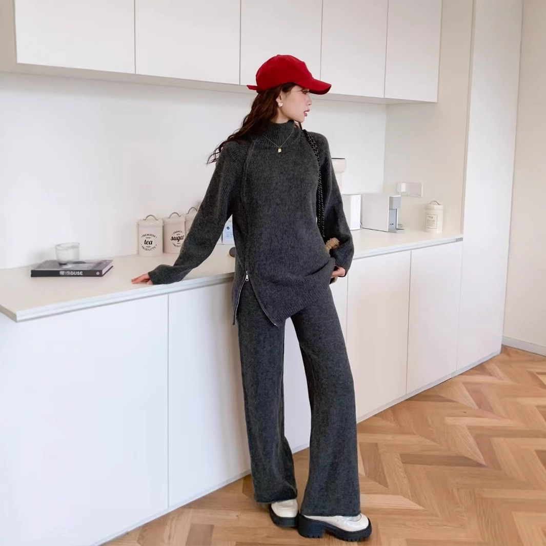 Women's Loose All-matching Pullover Knitted Wide-leg Pants Two-piece Suit - Image 4