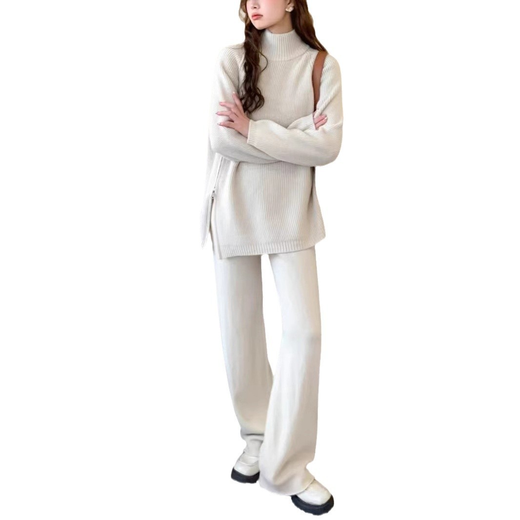 Women's Loose All-matching Pullover Knitted Wide-leg Pants Two-piece Suit - Image 5
