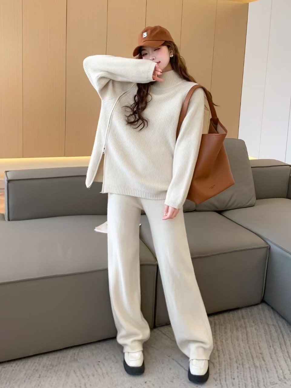 Women's Loose All-matching Pullover Knitted Wide-leg Pants Two-piece Suit - Image 6