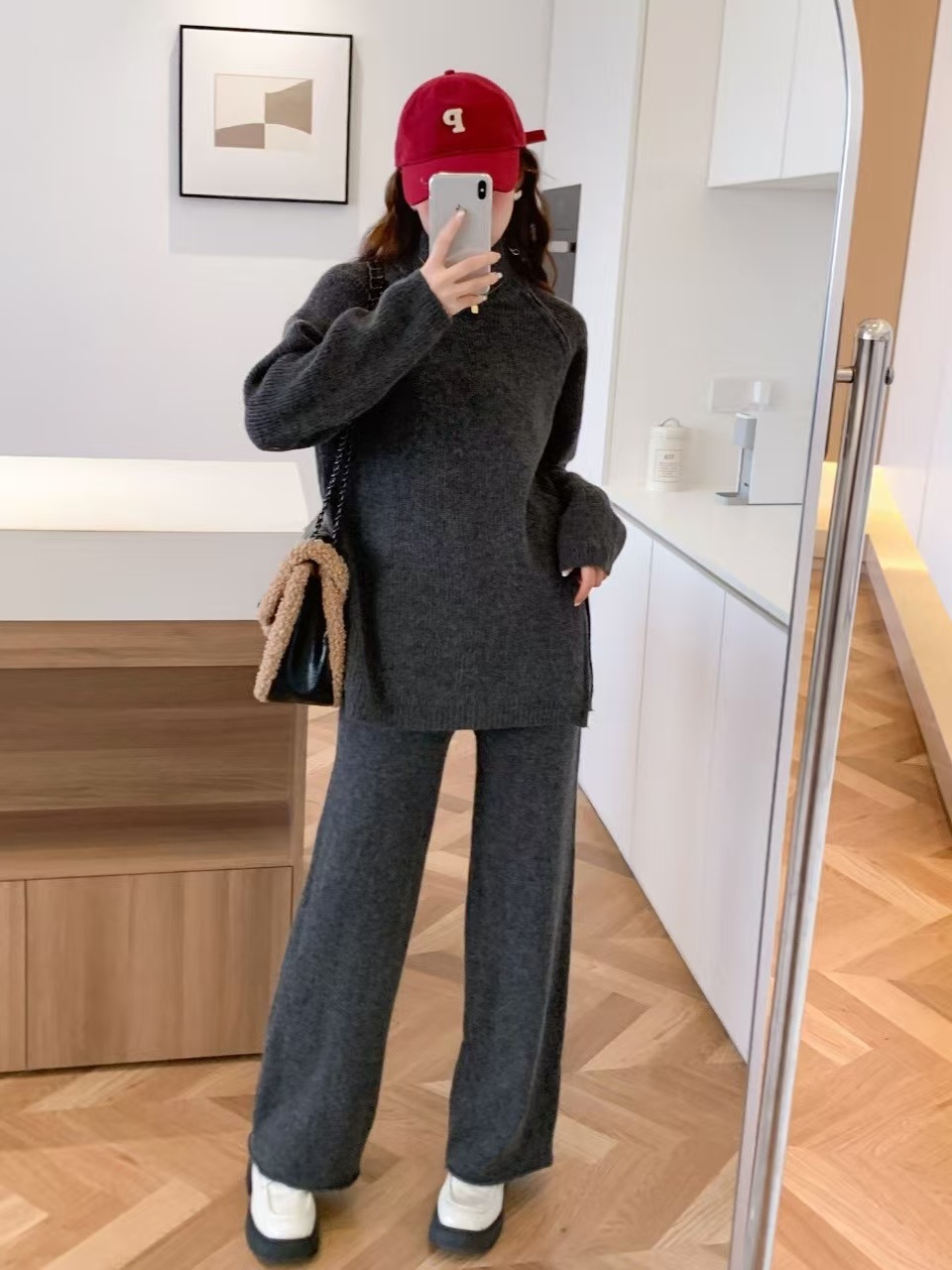 Women's Loose All-matching Pullover Knitted Wide-leg Pants Two-piece Suit - Image 7