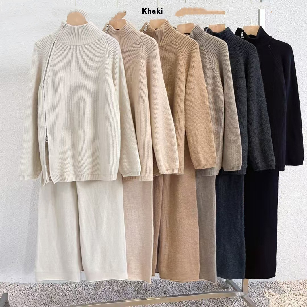 Women's Loose All-matching Pullover Knitted Wide-leg Pants Two-piece Suit - Image 8