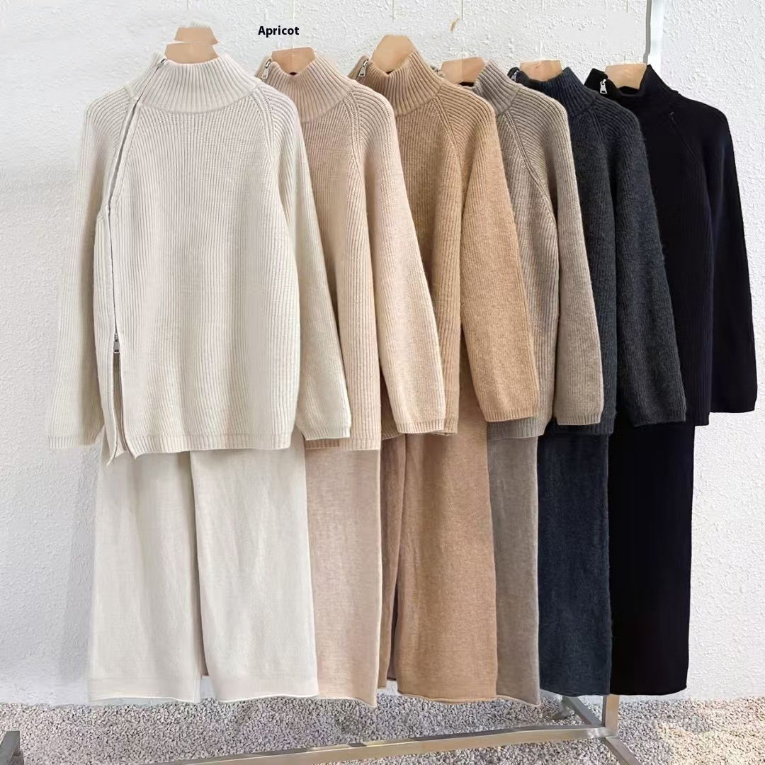 Women's Loose All-matching Pullover Knitted Wide-leg Pants Two-piece Suit - Image 9