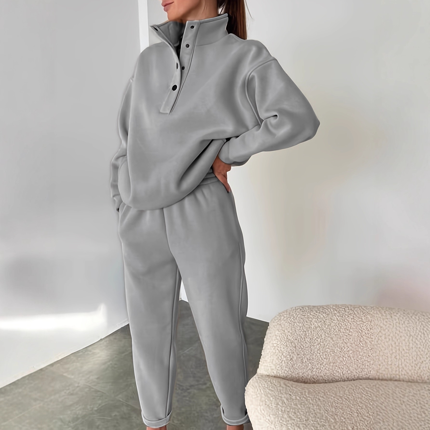 New Women's Fashion Button Collar Two-piece Set - Image 3