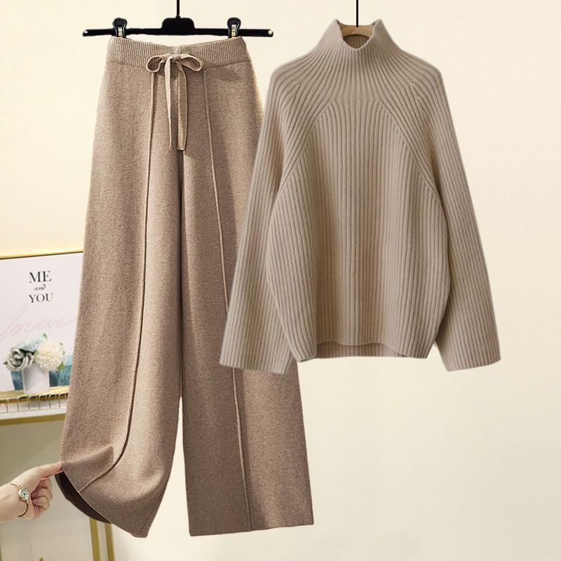Sweater Lace-up Cropped Drooping Wide Leg Pants Suit - Image 6