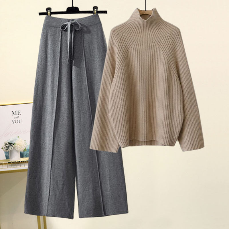 Sweater Lace-up Cropped Drooping Wide Leg Pants Suit - Image 10